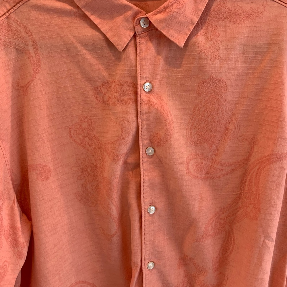 Tommy Bahama Casual Shirt Coral Sz L Embroidered Paisley Long Sleeve